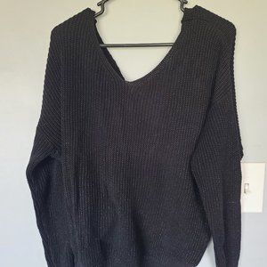 Black Metallic Twist Back Sweater